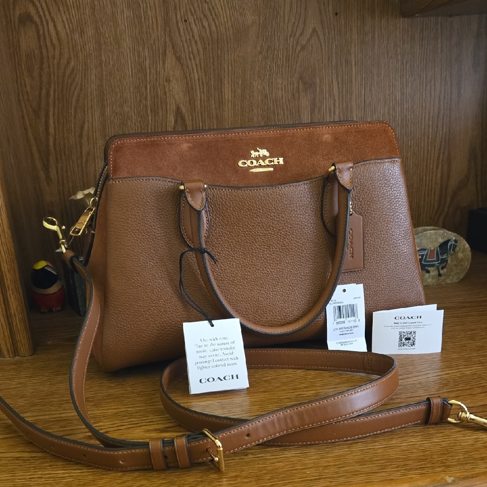 Coach Darcie Carryall Mixed Leathers Suede and Pebble Leather In Redwood